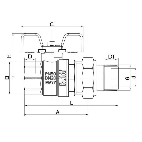 Кран с американкой прямой Roho R105-050 - 1/2" (RO0086) RO0086 фото