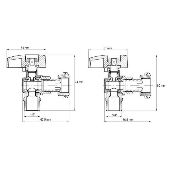 Комплект кранів для підключення газового котла Koer KR.1322 кутовий (1/2"x2шт, 3/4x2шт) (KR3126) KR3126 фото