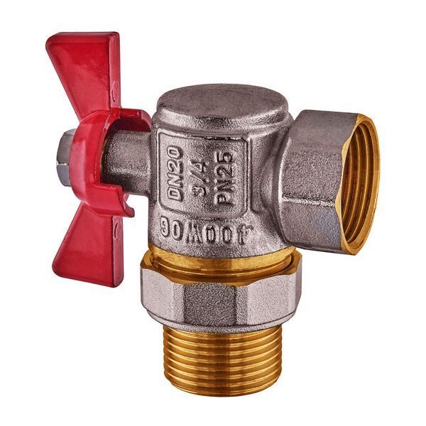 Кран с американкой угловой Waterpro WP400-20FMW-L - 3/4" ручка "бабочка" красная (WP2896) WP2896 фото