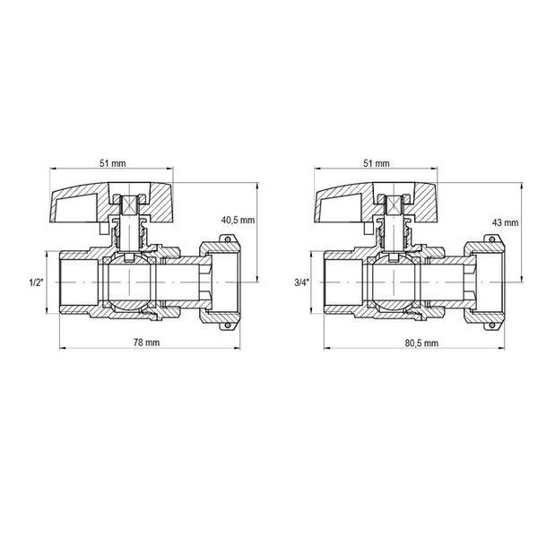 Комплект кранів для підключення газового котла KOER KR.1323 прямий (1/2"x2шт, 3/4x2шт) (KR3125) KR3125 фото