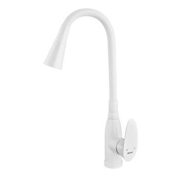 Смеситель для кухни PLAMIX CEZAR-011-B SET WHITE REFL.WHITE с силиконовым изливом (с подводкой) (Цвет белый+силиконовый излив PM0718 фото