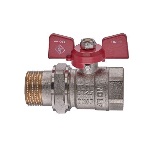 Кран с американкой Nolf classic NFC.921-10-1" FM ГШБ, ручка "бабочка" красная (NF3152) NF3152 фото