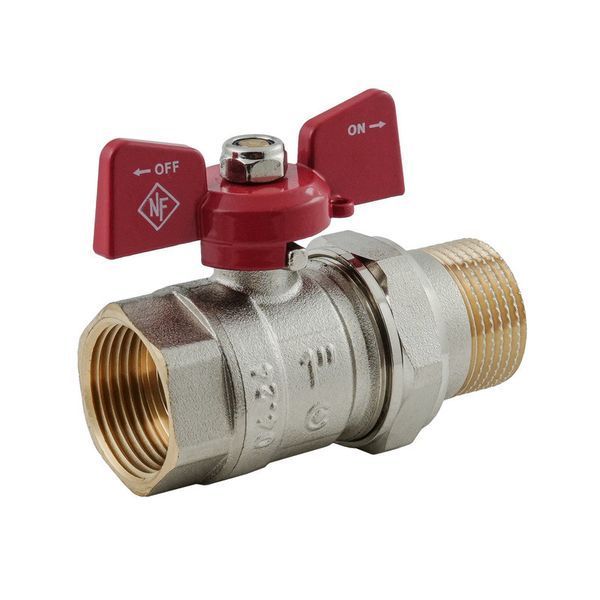 Кран с американкой Nolf classic NFC.921-10-1" FM ГШБ, ручка "бабочка" красная (NF3152) NF3152 фото