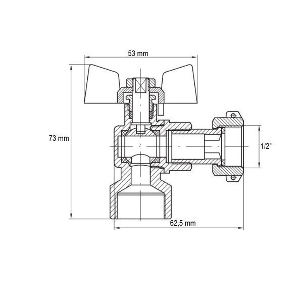 Кран угловой с накидной гайкой Koer KR.223 - 1/2" ГГБ (KR4773) KR4773 фото
