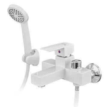 Змішувач для ванни PLAMIX KUBUS-009 EURO SET WHITE (з шлангом, лійкою та кронштейном) (PM0752) PM0752 фото