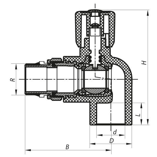 Кран радиаторный 25x3/4 угловой с прокладкой "антипротечка" PPR Koer K0162.PRO (KP0208) KP0208 фото