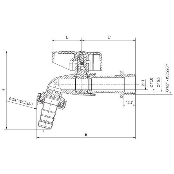 Кран садовый Roho R363-050 -1/2", ручка "бабочка" красная (RO0240) RO0240 фото