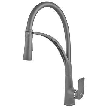 Смеситель для кухни PLAMIX LUCAS-017 SET GRAPHITE REFL.GREY (с подводкой) (Цвет графит+силиконовый излив серый) (PM0723) PM0723 фото