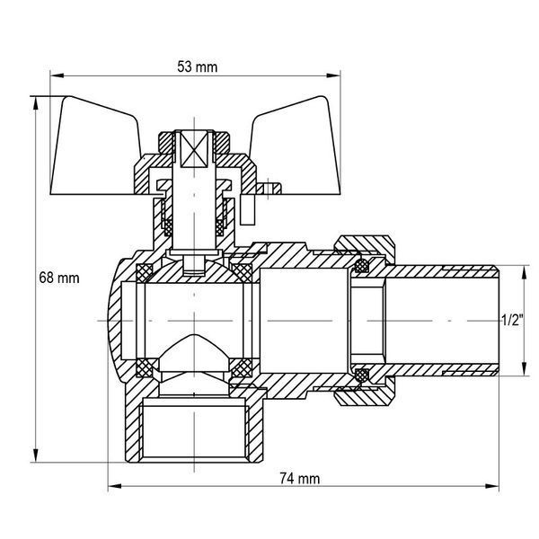 Кран с американкой 1/2" (Koer KR.228) угловой (KR0016) KR0016 фото