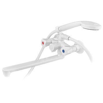 Смеситель для ванны PLAMIX OMEGA-140 EURO SET WHITE (со шлангом, лейкой и кронштейном) (Цвет белый) (MX9579) MX9579 фото