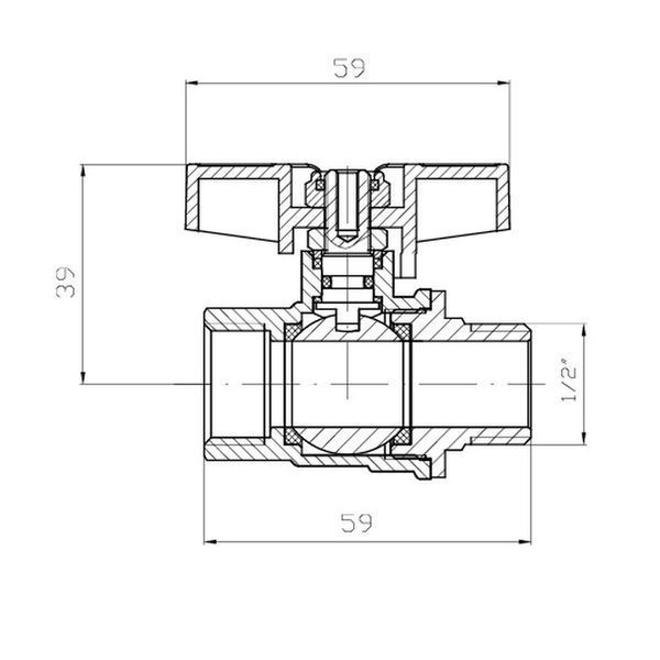 Кран шаровой ГШМ KOER EXTREME KE.218-15 - 1/2" FM ручка "бабочка" красная (KR5759) KR5759 фото