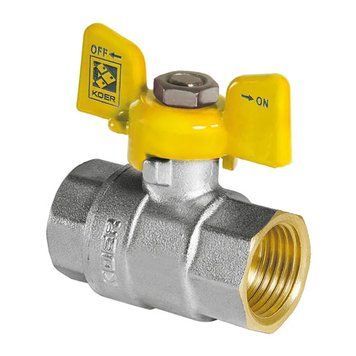 Кран шаровой KOER KR.217.G - 3/4" FF ГГМ YELLOW, ручка "бабочка" желтая (KR0041) KR0041 фото