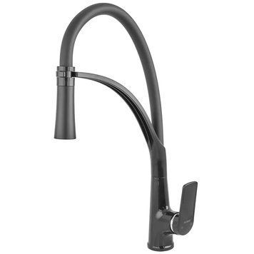 Смеситель для кухни PLAMIX LUCAS-017 SET BLACK REFL.BLACK (с подводкой) (Цвет черный+силиконовый излив черный) (PM0717) PM0717 фото