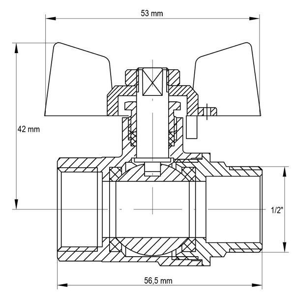 Кран кульовий KOER KR.218.G - 1/2" FM ГШМ YELLOW, ручка "метелик" жовта (KR0036) KR0036 фото