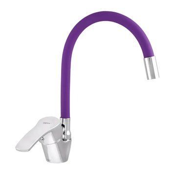 Смеситель для кухни Zerix YUB 279 с фиолетовым гибким изливом (ZX0442) ZX0442 фото