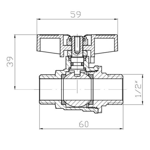 Кран кульовий ШШМ KOER EXTREME KE.219-15 - 1/2" MM ручка "метелик" червона (KR5762) KR5762 фото