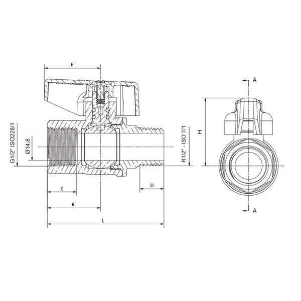 Кран кульовий ГАЗ, ручка "метелик" жовта Roho R111-050G - 1/2" ВЗ (RO0241) RO0241 фото