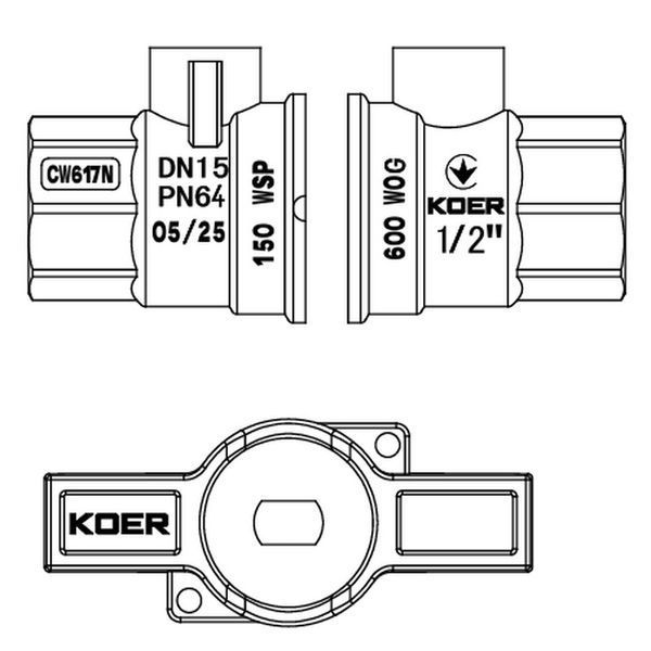 Кран кульовий ГГМ KOER EXTREME KE.217-15 - 1/2" FF ручка "метелик" червона (KR5756) KR5756 фото