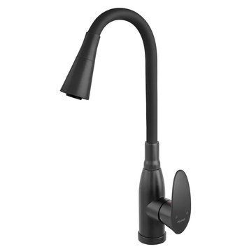 Смеситель для кухни PLAMIX CEZAR-011-B SET MATTE BLACK REFL.BLACK с силиконовым изливом (с подводкой) (Цвет матовый PM0719 фото