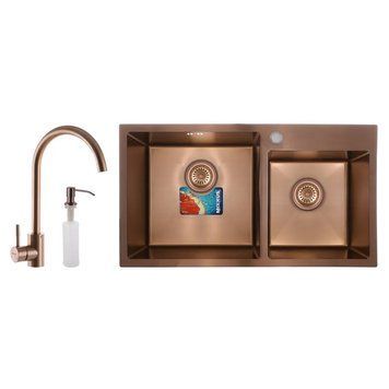 Комплект: мойка, смеситель, диспенсер MIXXUS SET-7843D-220x1.0-PVD-BRONZE (Цвет бронза) (MX0586) MX0586 фото